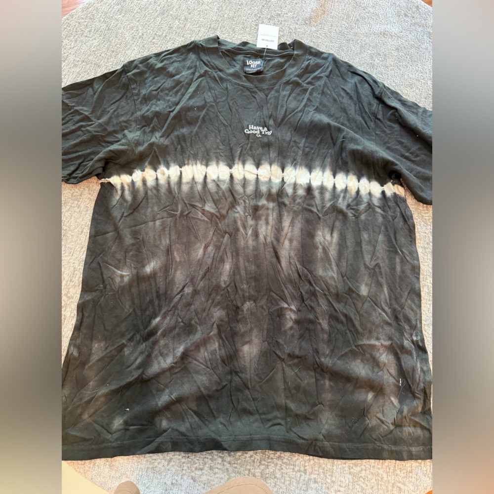 Cotton On Black Tie-Dye Stripe Graphic Tee